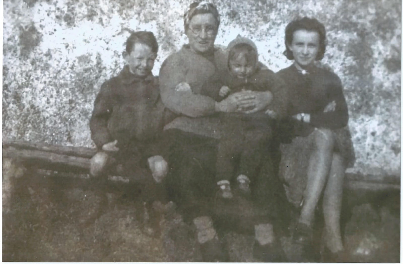 Dad, his Granny Mitchell, Aunty Morag and Uncle Robert, Tullochgorm, 1940s